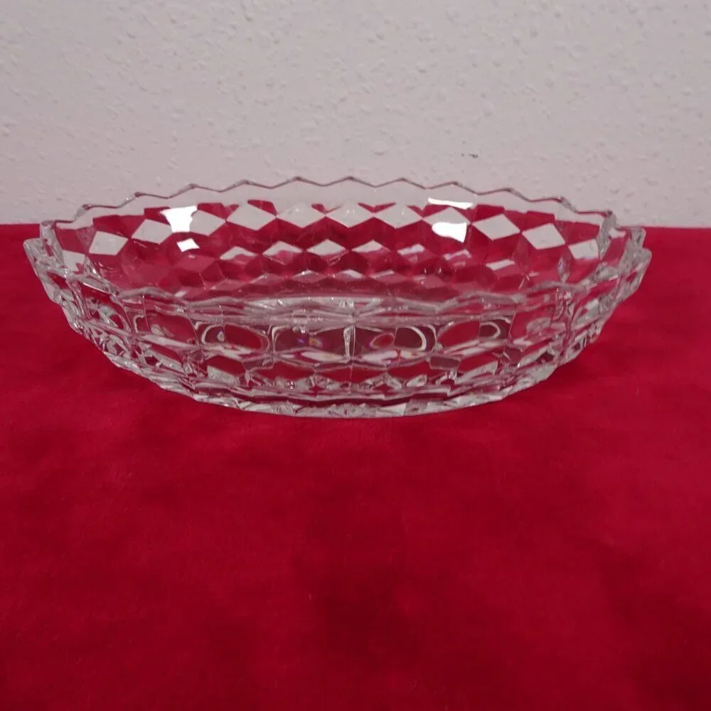 Vintage Fostoria American Clear Oval Vegetable Bowl 9” Starburst Point Cubist